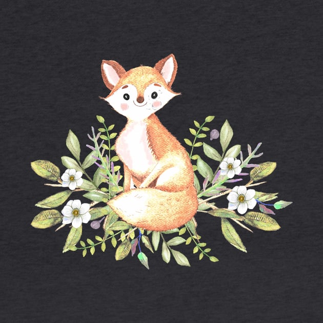 Little fox among flowers and leaves by LatiendadeAryam